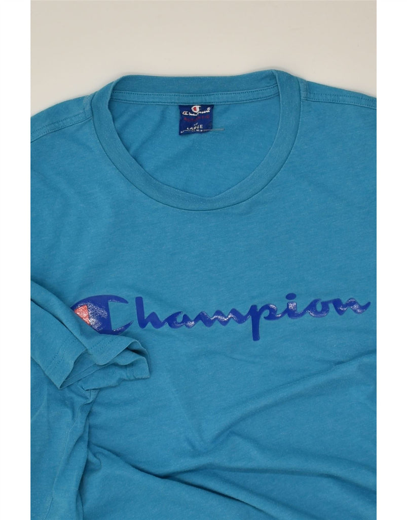 CHAMPION Mens Graphic T-Shirt Top Large Blue Cotton | Vintage Champion | Thrift | Second-Hand Champion | Used Clothing | Messina Hembry 