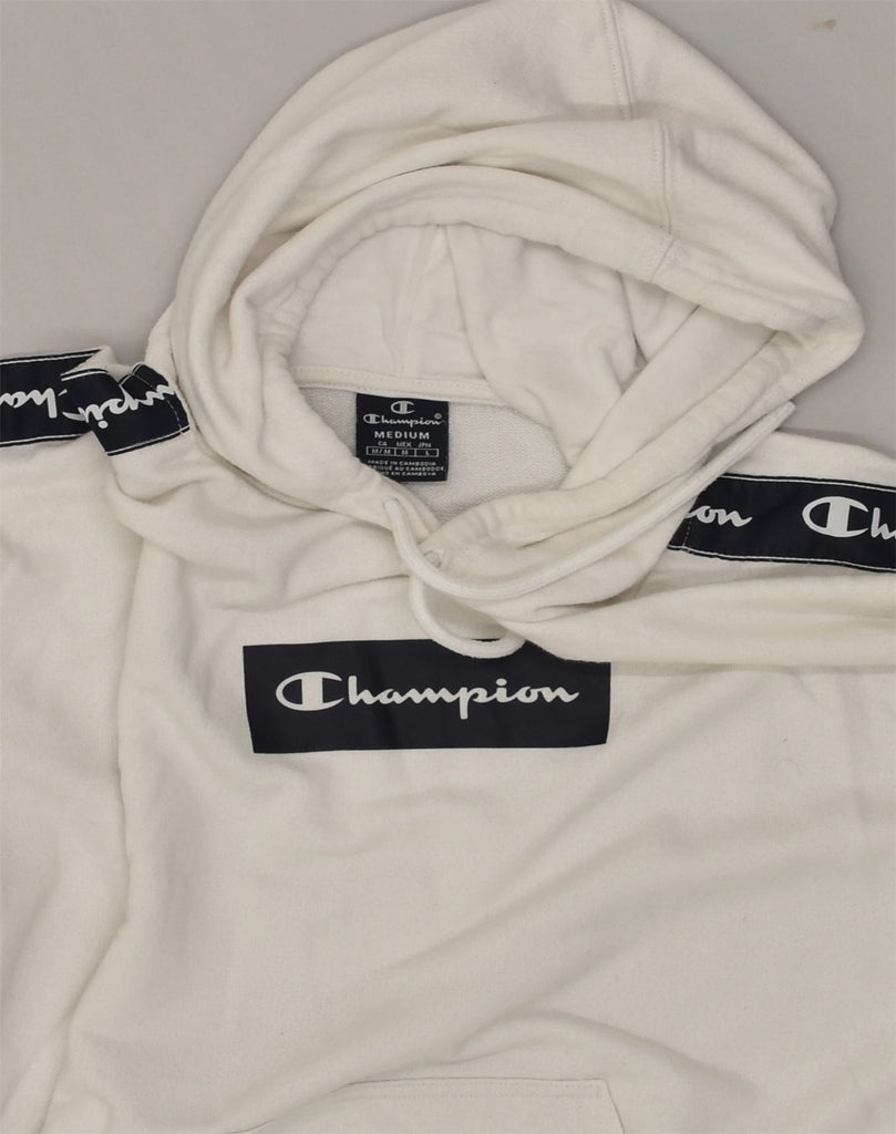 CHAMPION Mens Graphic Hoodie Jumper Medium White Cotton | Vintage Champion | Thrift | Second-Hand Champion | Used Clothing | Messina Hembry 