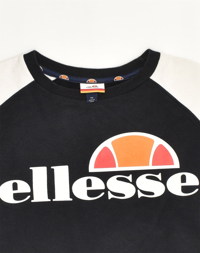 ELLESSE Boys Graphic Sweatshirt Jumper 9-10 Years Black Colourblock Cotton | Vintage Ellesse | Thrift | Second-Hand Ellesse | Used Clothing | Messina Hembry 