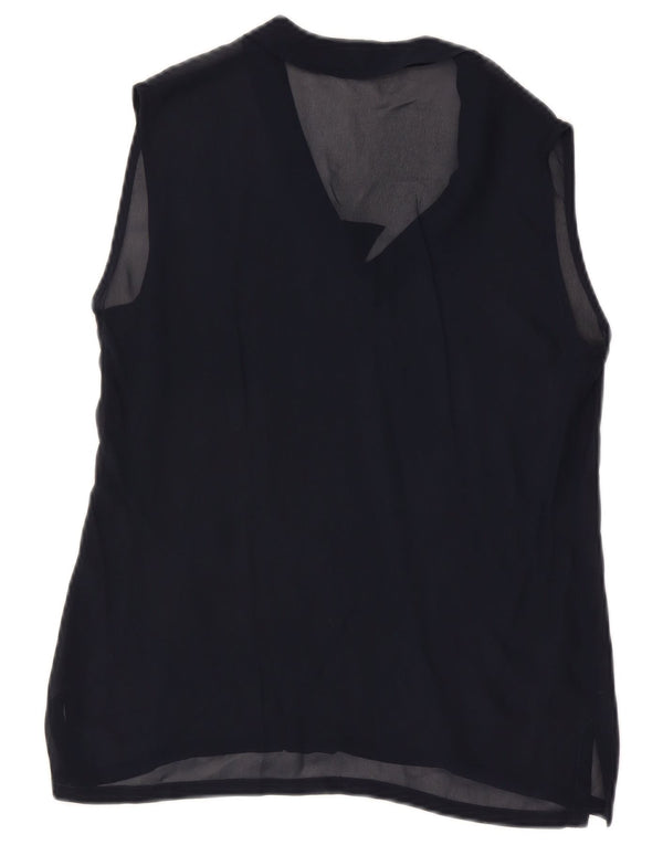 Vintage Womens Sleeveless Blouse Top UK 12 Medium Navy Blue