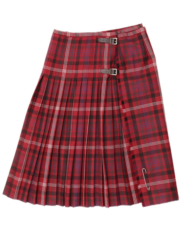 Vintage Womens Pleated Wrap Skirt W30 Medium Red Check Wool
