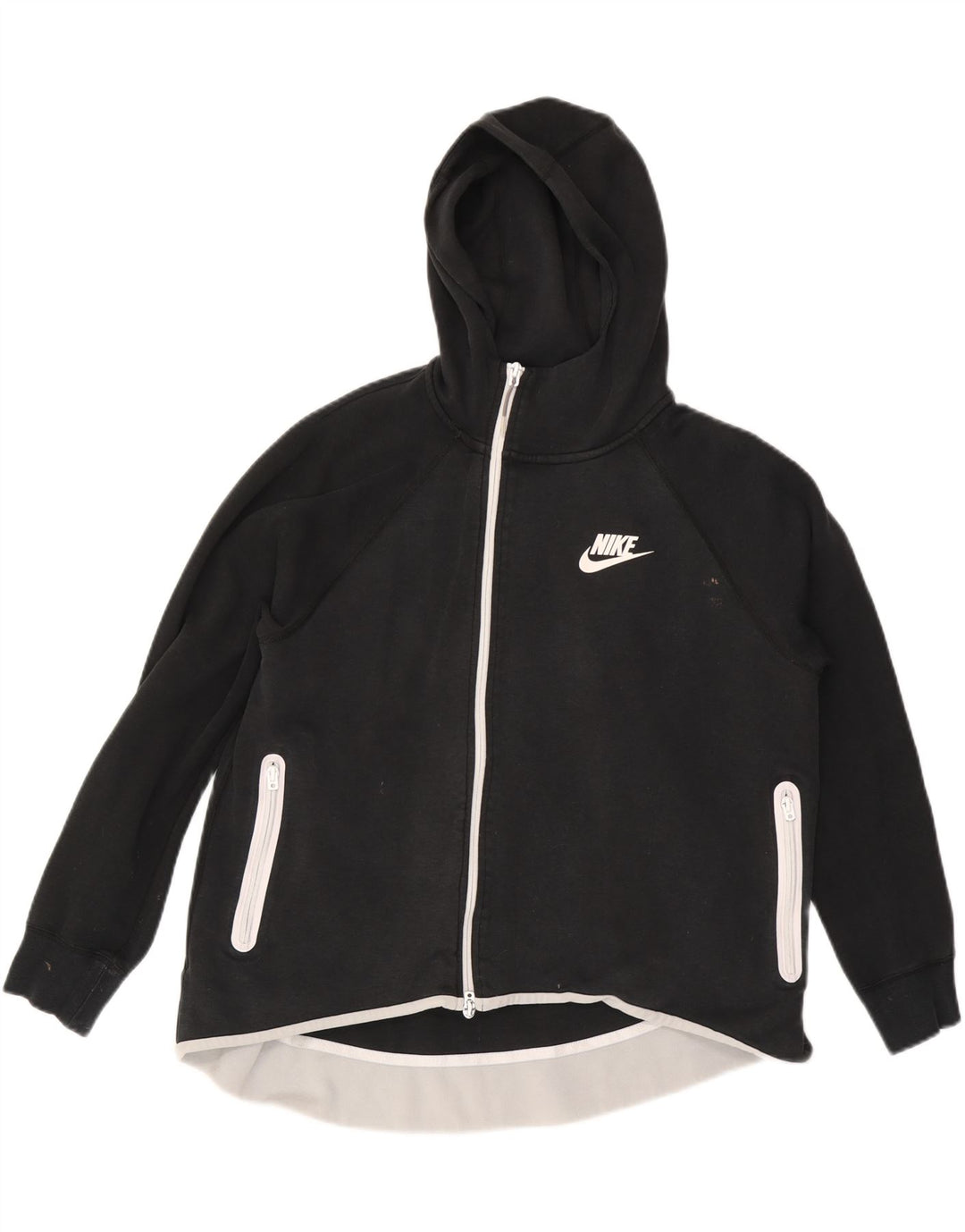 NIKE Womens Zip Hoodie Sweater UK 16 Large Black Cotton