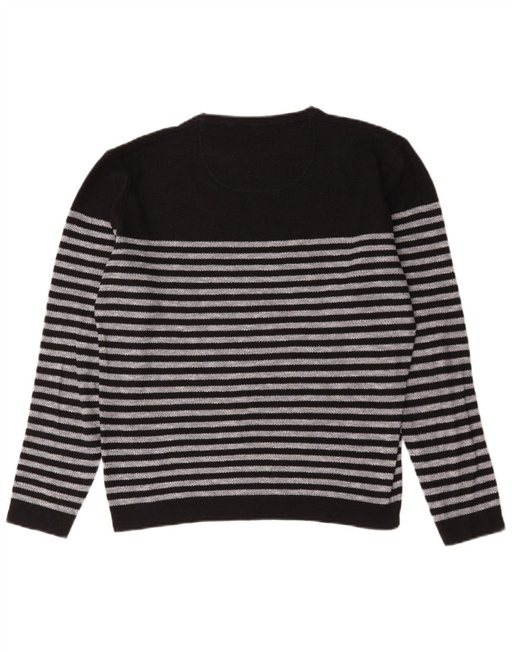 Zara Mens Crew Neck Jumper Sweater Medium Black Striped