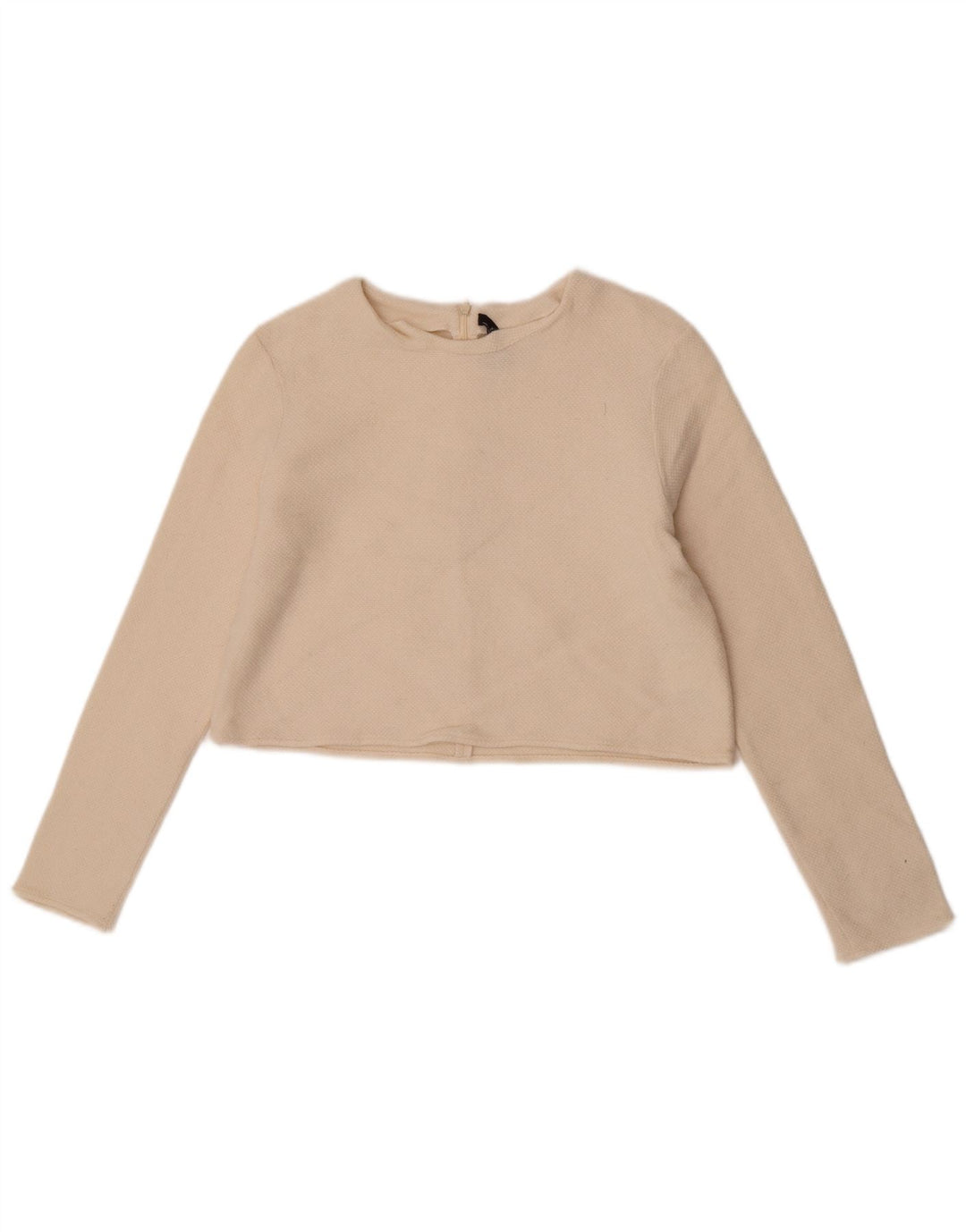 Zara Womens Crop Crew Neck Jumper Sweater UK 12 Medium Off White Wool