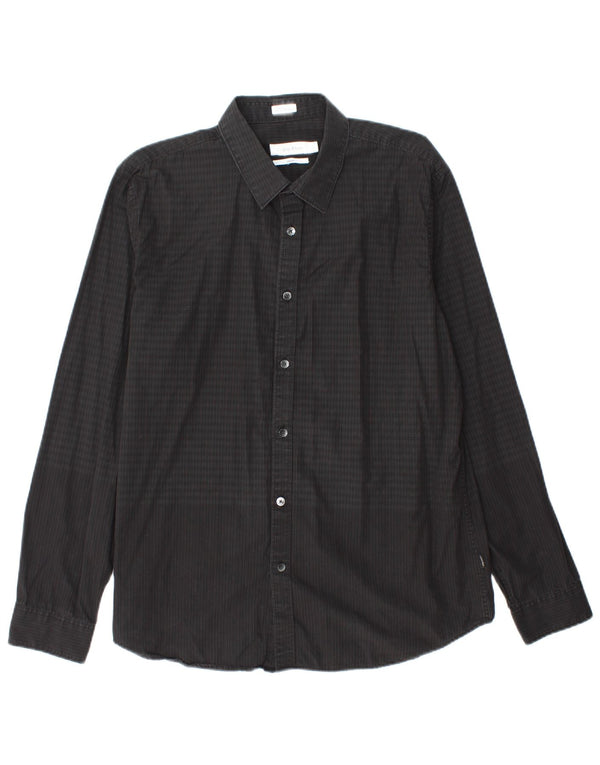 Calvin Klein Mens Slim Fit Shirt Large Black Check Cotton