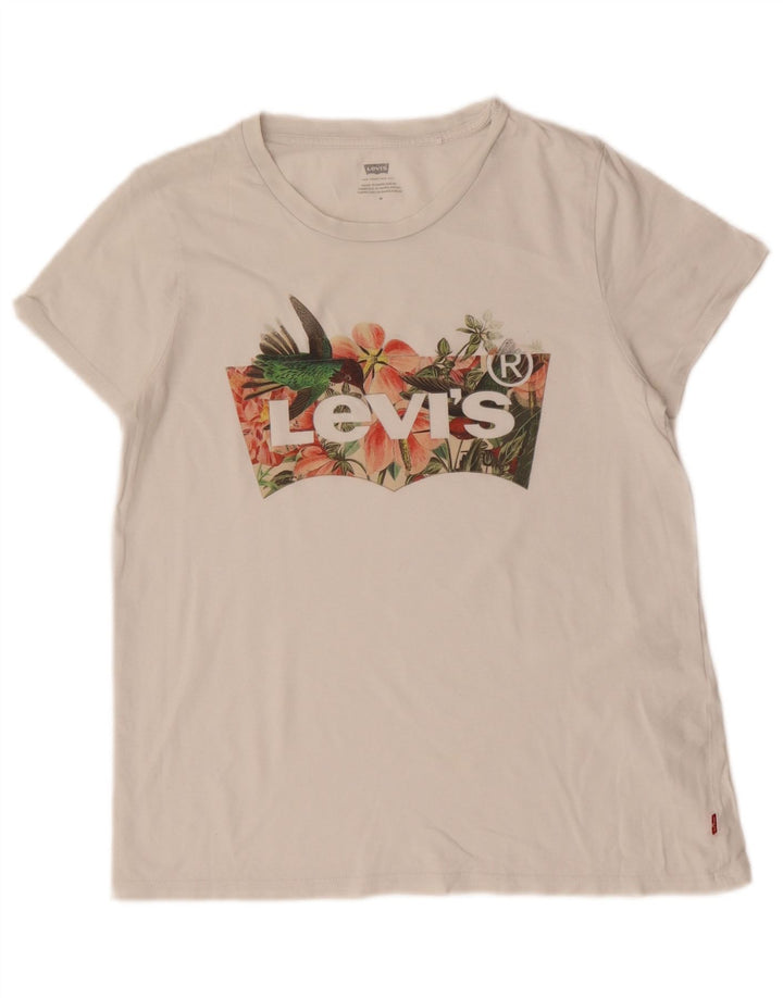 Levi's Womens Graphic T-Shirt Top UK 12 Medium White Cotton