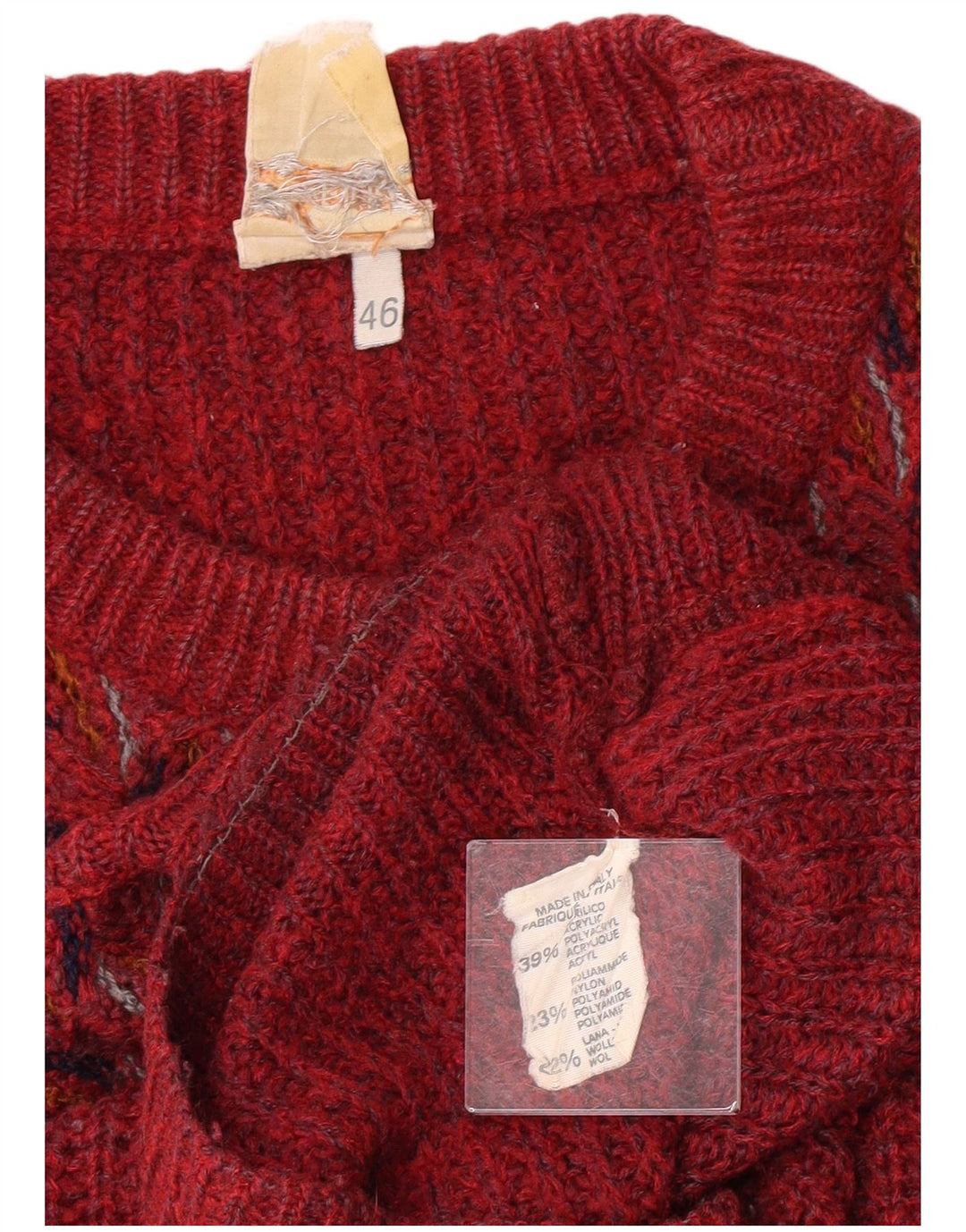 Fiume Mens Crew Neck Jumper Sweater IT 46 Small Maroon Geometric Acrylic
