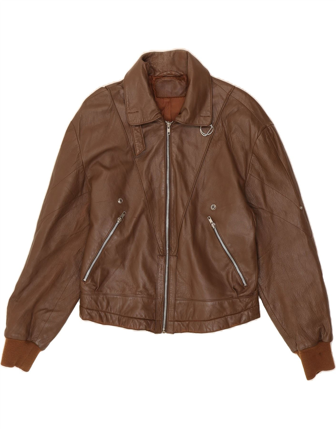 VINTAGE Womens Leather Jacket UK 14 Large Brown Vintage Vintage and Second-Hand Vintage from Messina Hembry 