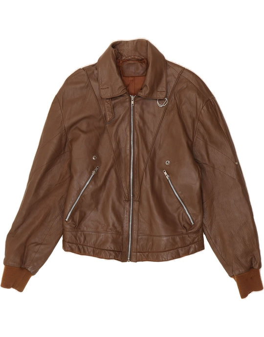 VINTAGE Womens Leather Jacket UK 14 Large Brown Vintage Second