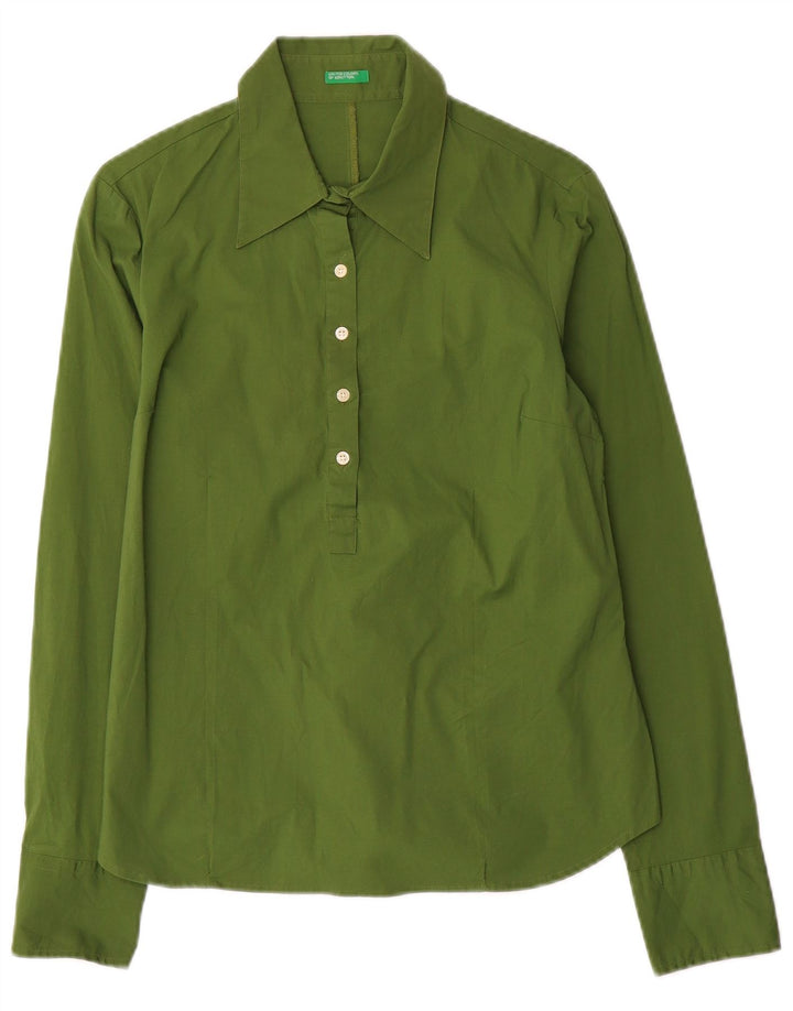 Benetton Womens Pullover Shirt UK 12 Medium Green Cotton