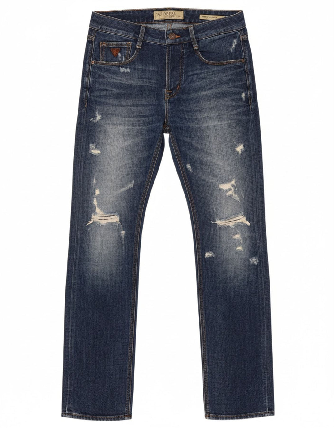 GUESS Mens Vermont Distressed Slim Jeans W29 L34 Blue Cotton
