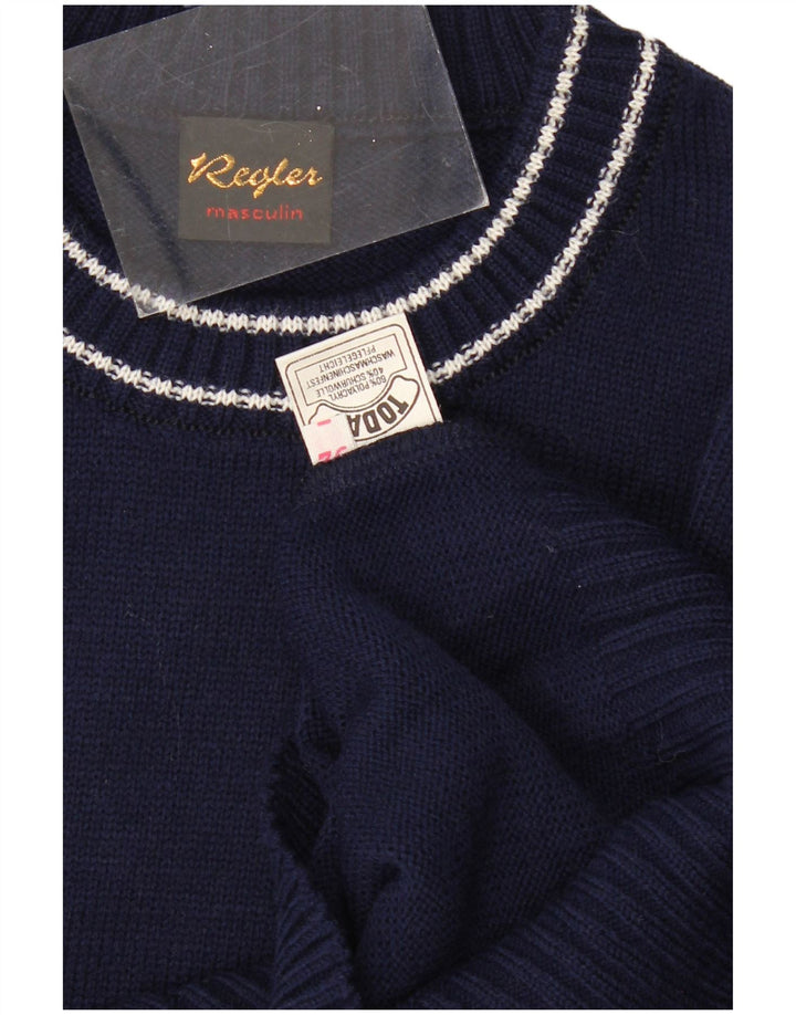 VINTAGE Mens Crew Neck Jumper Sweater IT 52 Large Navy Blue Polyacrylic