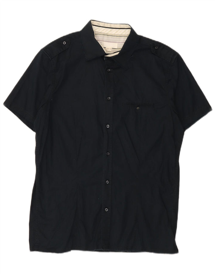Diesel Mens Short Sleeve Military Shirt Medium Navy Blue Cotton