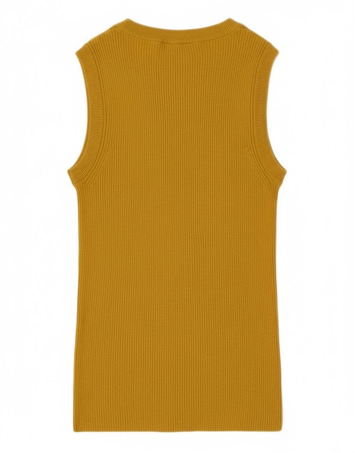 Marks & Spencer Womens Vest Tank Top UK 12 Medium Yellow Viscose