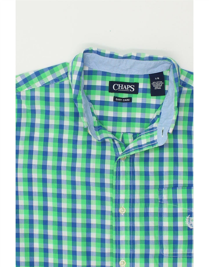 CHAPS Mens Easy Care Short Sleeve Shirt Large Green Check Cotton Vintage Chaps and Second-Hand Chaps from Messina Hembry 