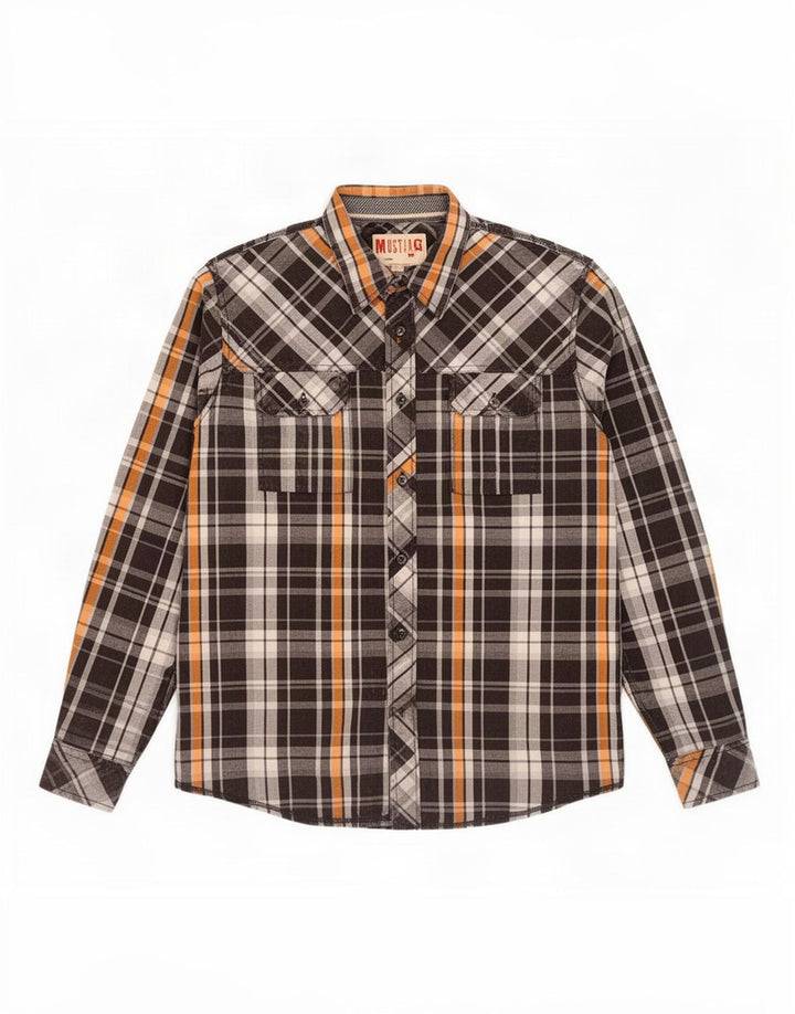 Mustang Mens Shirt Large Black Check Cotton