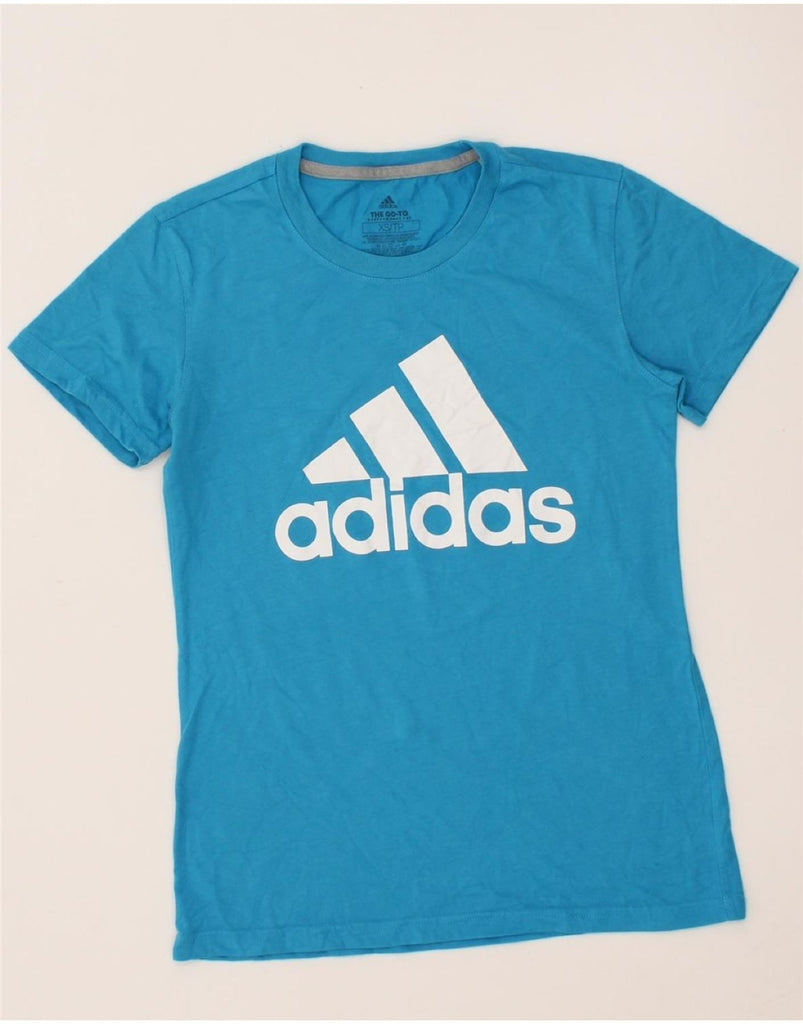 ADIDAS Womens Graphic T-Shirt Top UK 6 XS Blue Vintage Adidas and Second-Hand Adidas from Messina Hembry 