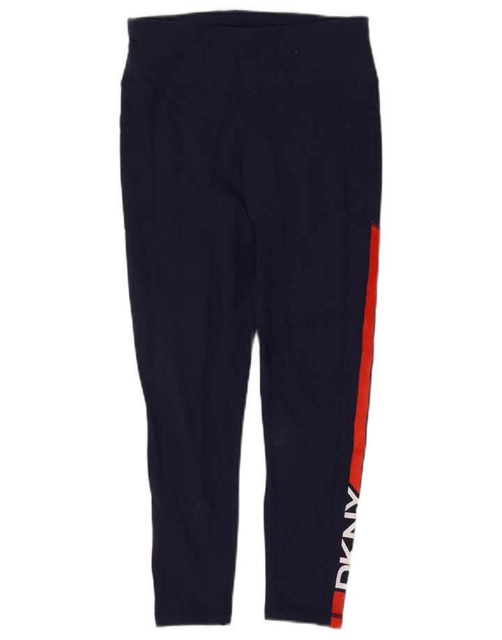 Dkny Womens Graphic Leggings UK 8 Small Navy Blue Colourblock