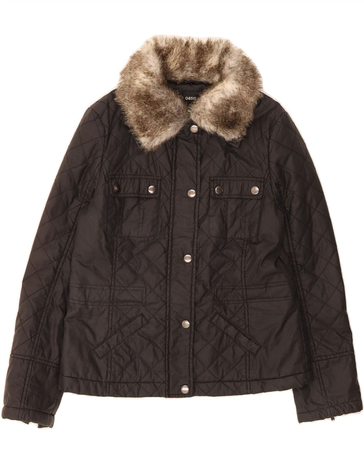 OASIS Womens Quilted Jacket UK 14 Large Black Cotton Vintage Oasis and Second-Hand Oasis from Messina Hembry 