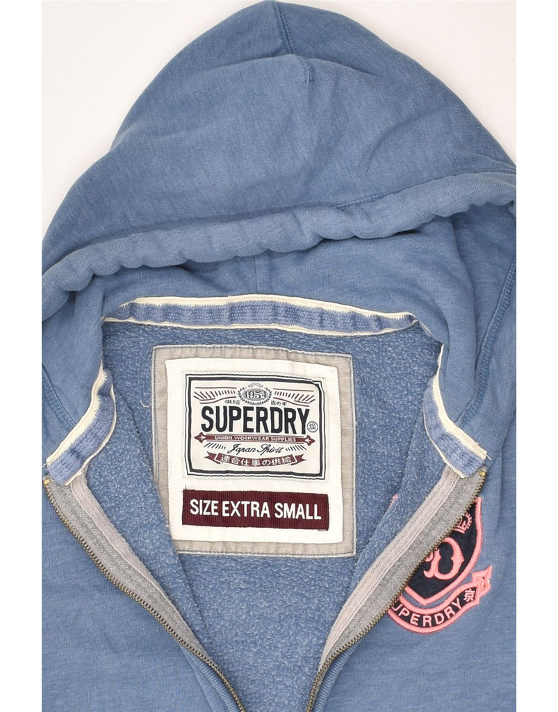 SUPERDRY Womens Graphic Zip Hoodie Sweater UK 6 XS Navy Blue Cotton | Vintage Superdry | Thrift | Second-Hand Superdry | Used Clothing | Messina Hembry 