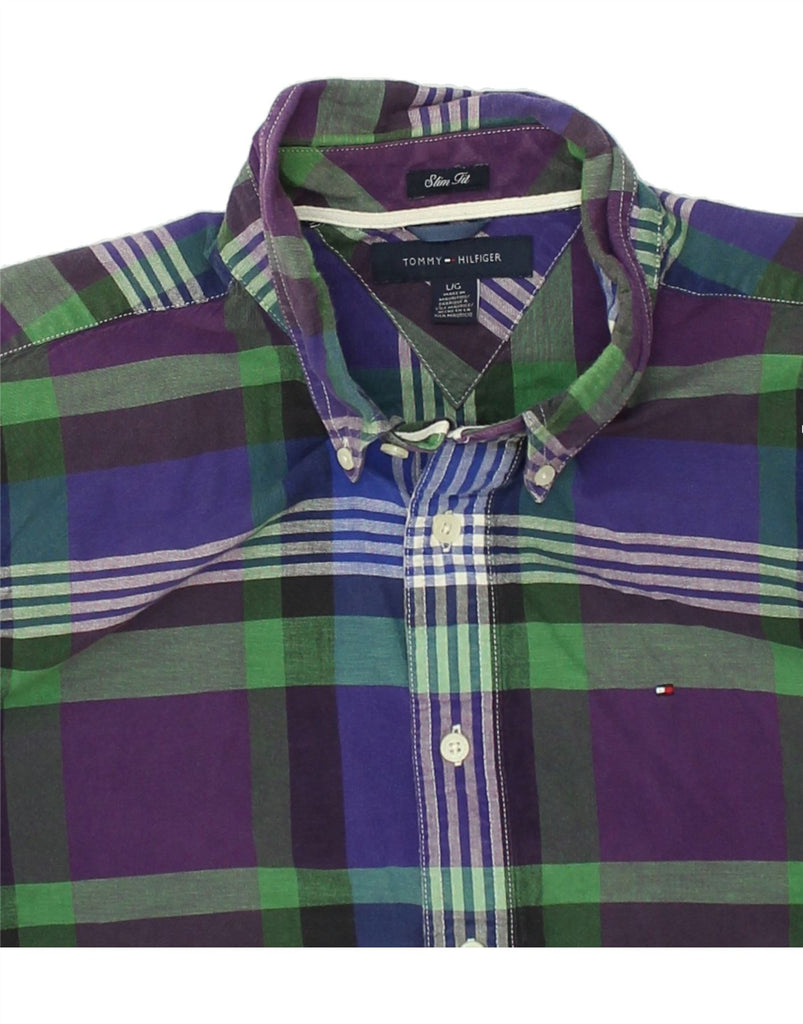 TOMMY HILFIGER Mens Slim Fit Shirt Large Multicoloured Check Cotton | Vintage Tommy Hilfiger | Thrift | Second-Hand Tommy Hilfiger | Used Clothing | Messina Hembry 