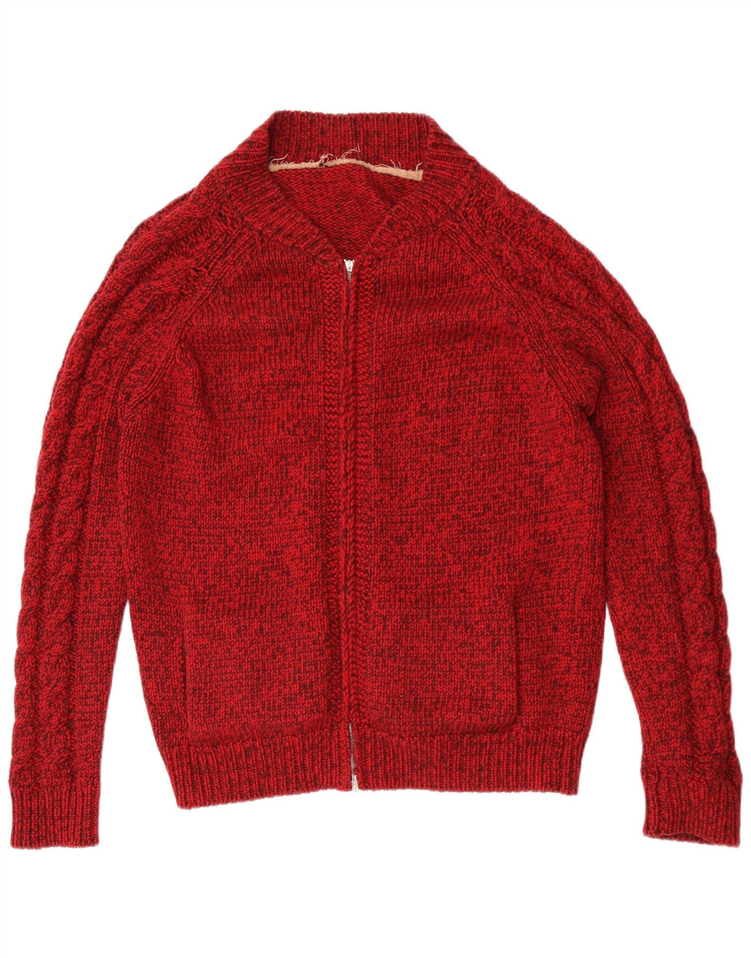 Vintage Mens Cardigan Sweater Medium Red Flecked