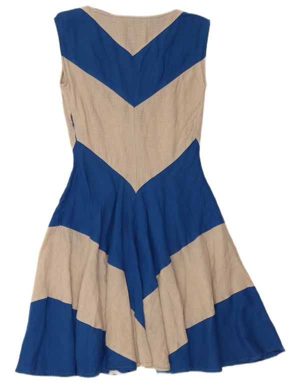 Penny Black Womens Sleeveless A-Line Dress UK 6 XS Blue Colourblock Linen