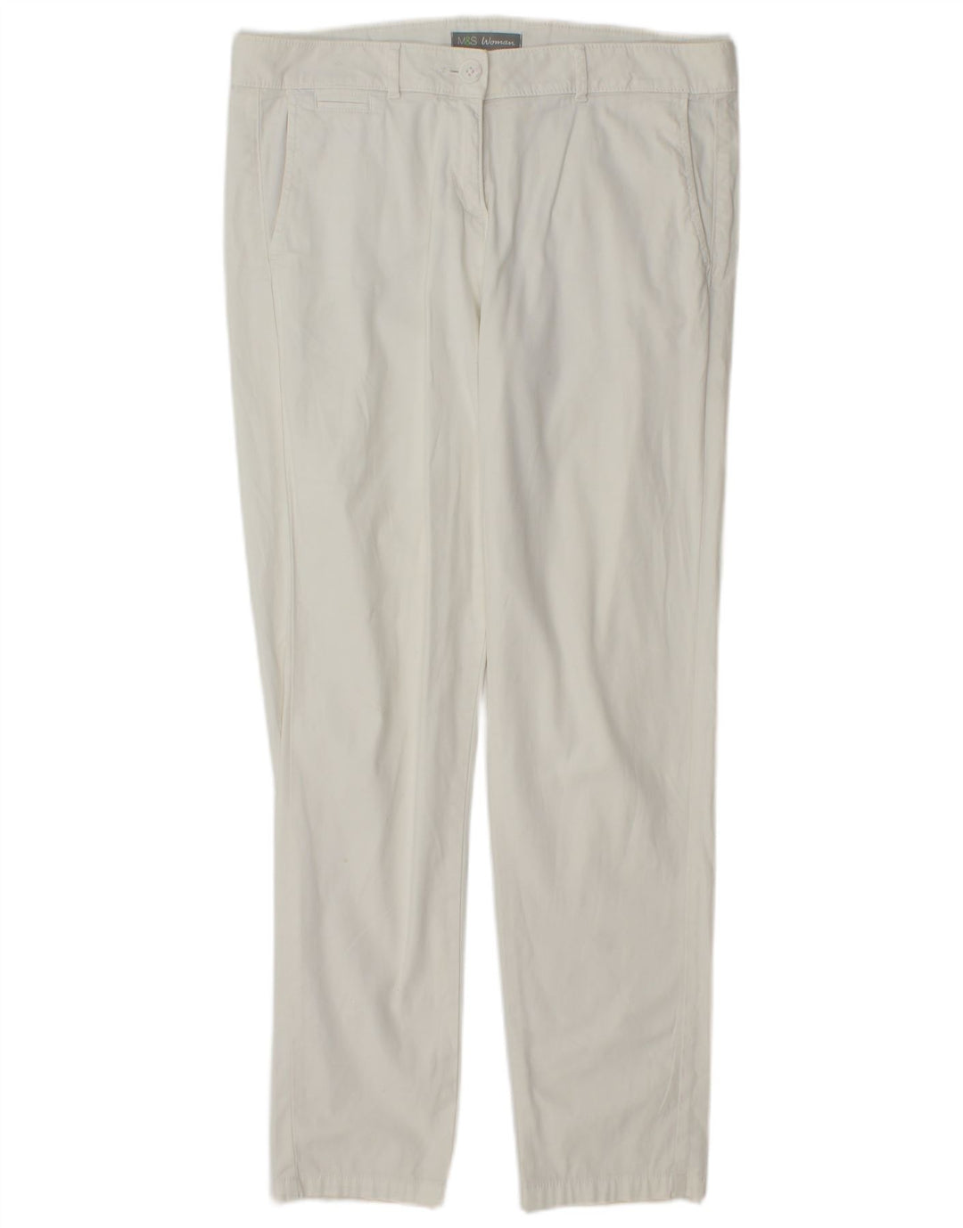 Marks & Spencer Womens Slim Chino Trousers UK 12 Medium W32 L30 White