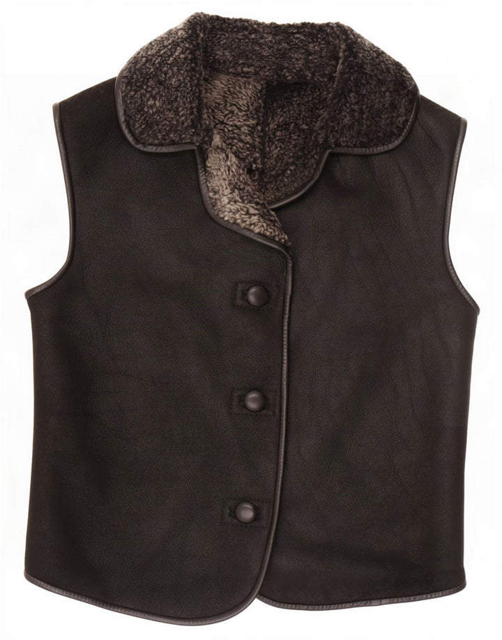 Vintage Womens Shearling Gilet UK 8 Small Black