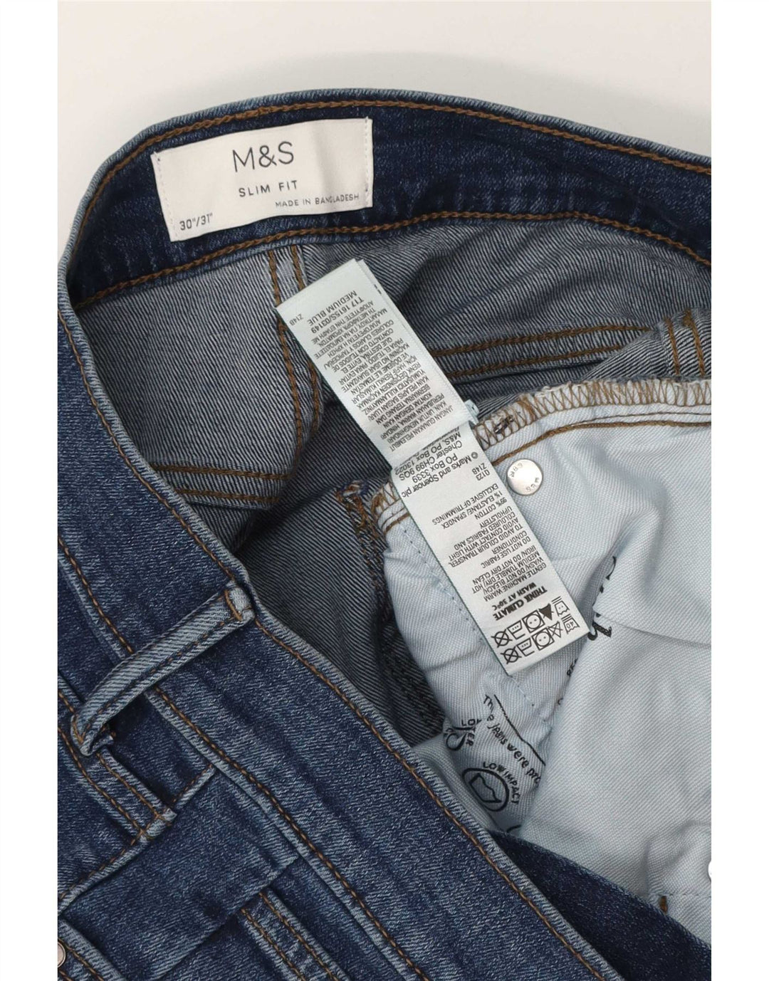 Marks & Spencer Mens Slim Jeans W30 L31 Blue Cotton