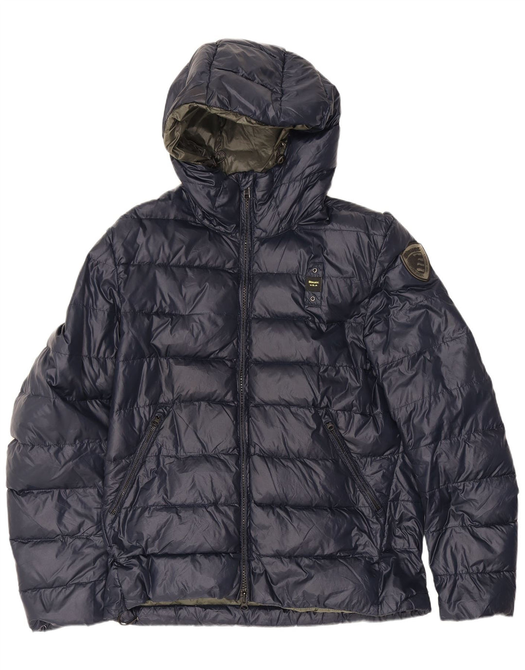 Blauer Mens Hooded Padded Jacket UK 40 Large Navy Blue Polyamide