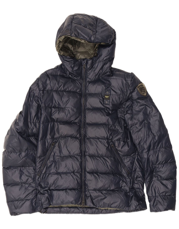 Blauer Mens Hooded Padded Jacket UK 40 Large Navy Blue Polyamide