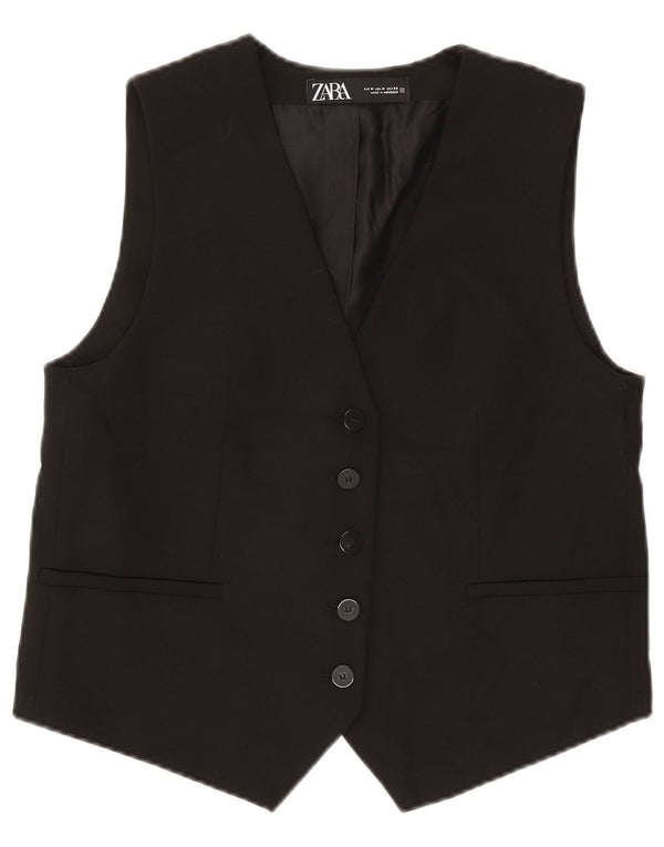 Zara Womens Crop Waistcoat UK 14 Medium Black Polyester
