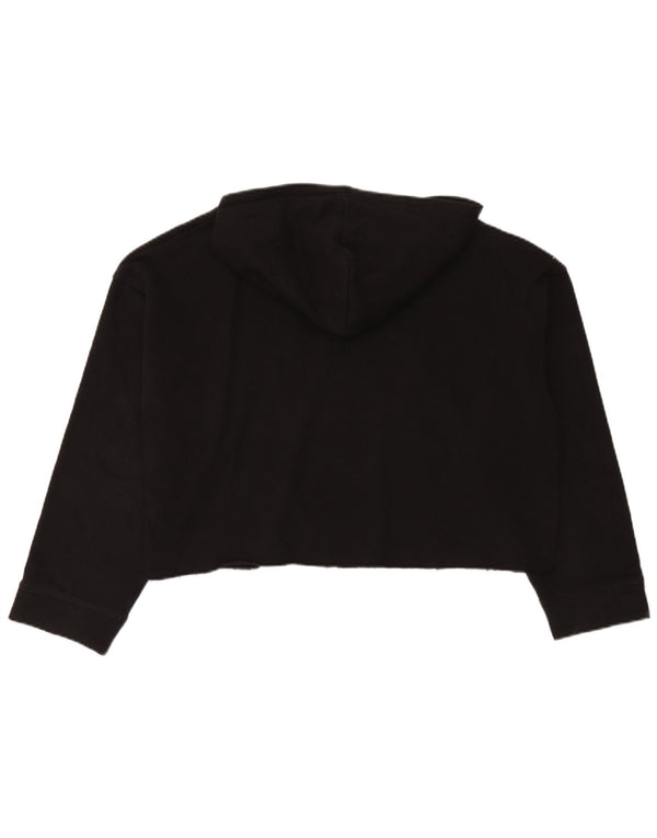 Zara Womens Manhattan Crop Graphic Hoodie Jumper UK 14 Medium Black Cotton