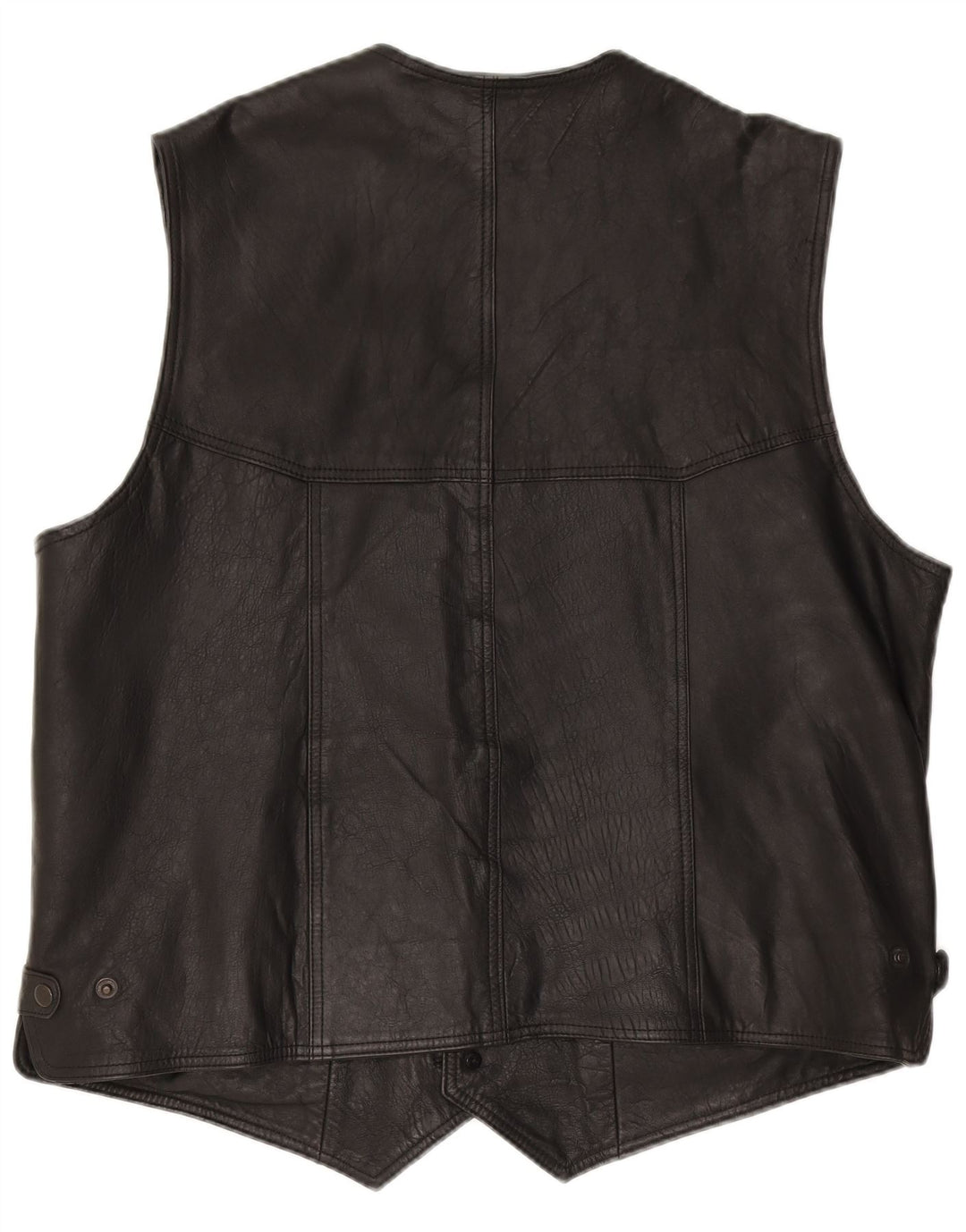 VINTAGE Mens Leather Waistcoat 3XL Black Leather