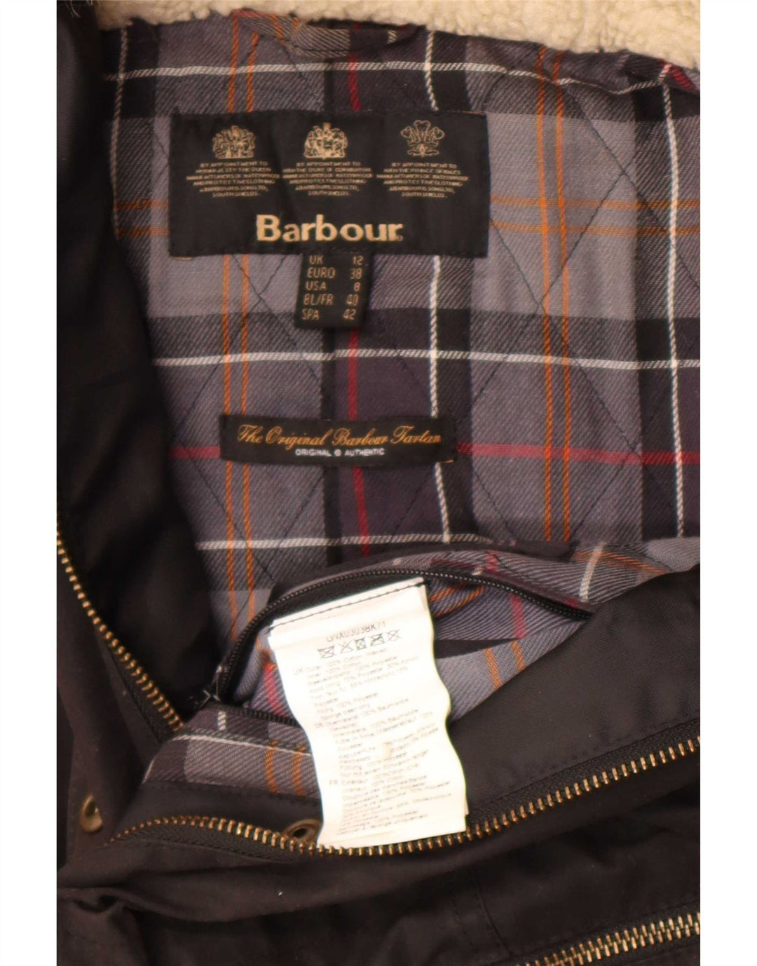 Barbour Womens Hooded Waxed Cotton Jacket UK 12 Medium Black