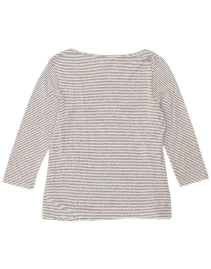 Crew Clothing Womens Top 3/4 Sleeve UK 16 Large Grey Striped Polyester
