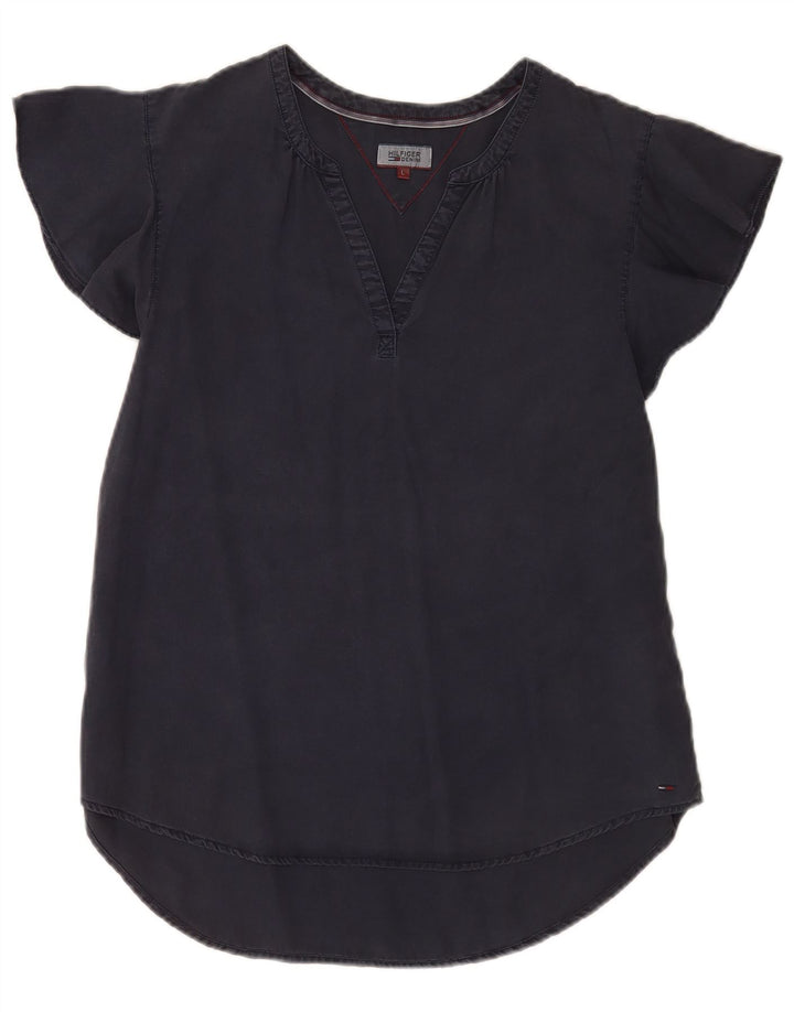 Tommy Hilfiger Womens Blouse Top UK 14 Large Navy Blue Lyocell