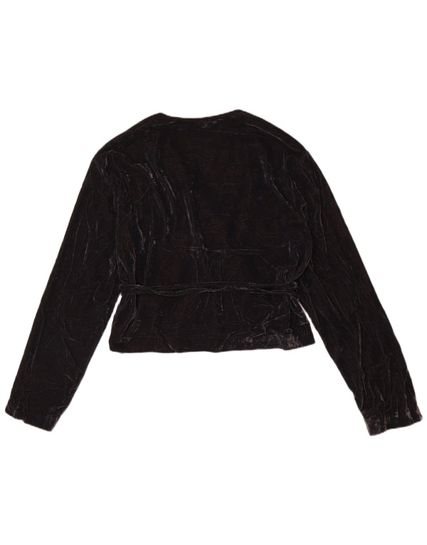 Zara Womens Wrap Velour Cardigan Top UK 14 Medium Black Polyester