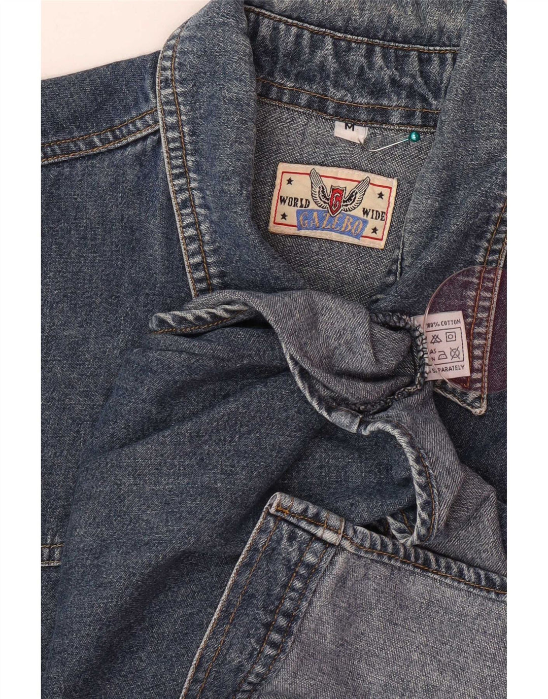 Vintage Mens Denim Shirt Medium Navy Blue Cotton