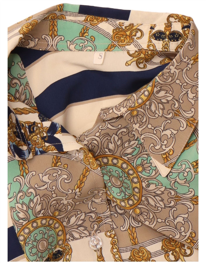 Vintage Womens Abstract Pattern Oversized Shirt Blouse UK 10 Small Beige