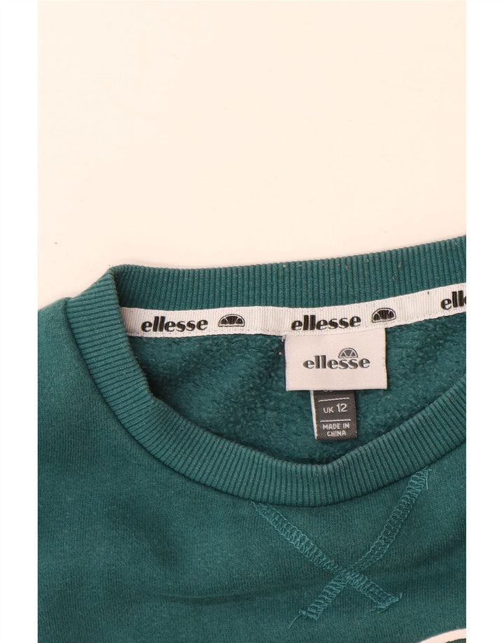 Ellesse Womens Graphic Sweatshirt Jumper UK 12 Medium Green Cotton
