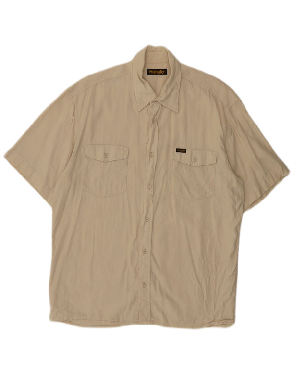 WRANGLER Mens Short Sleeve Shirt Large Beige Linen