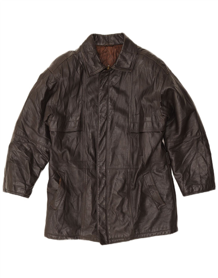 VINTAGE Mens Leather Jacket IT 52 XL Black Leather