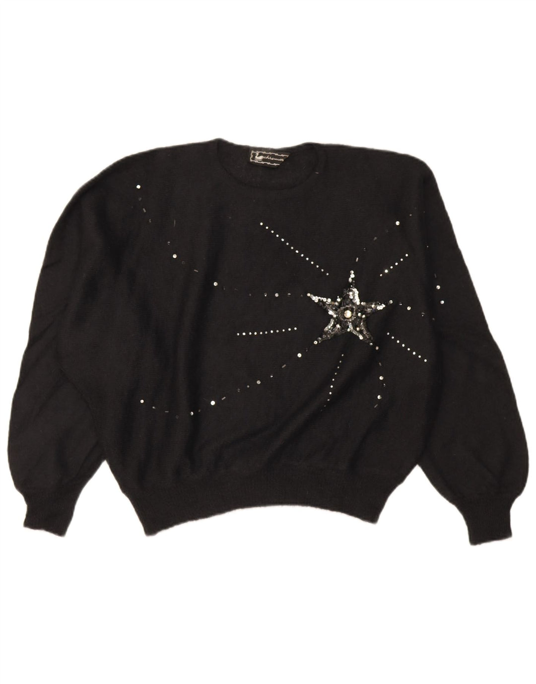 Vintage Womens Oversized Crop Crew Neck Jumper Sweater IT 46 Large Black