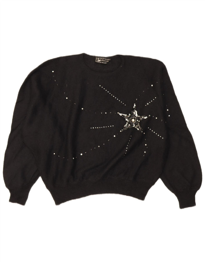 Vintage Womens Oversized Crop Crew Neck Jumper Sweater IT 46 Large Black