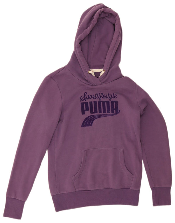 Puma Womens Graphic Hoodie Jumper UK 12 Medium Purple Cotton