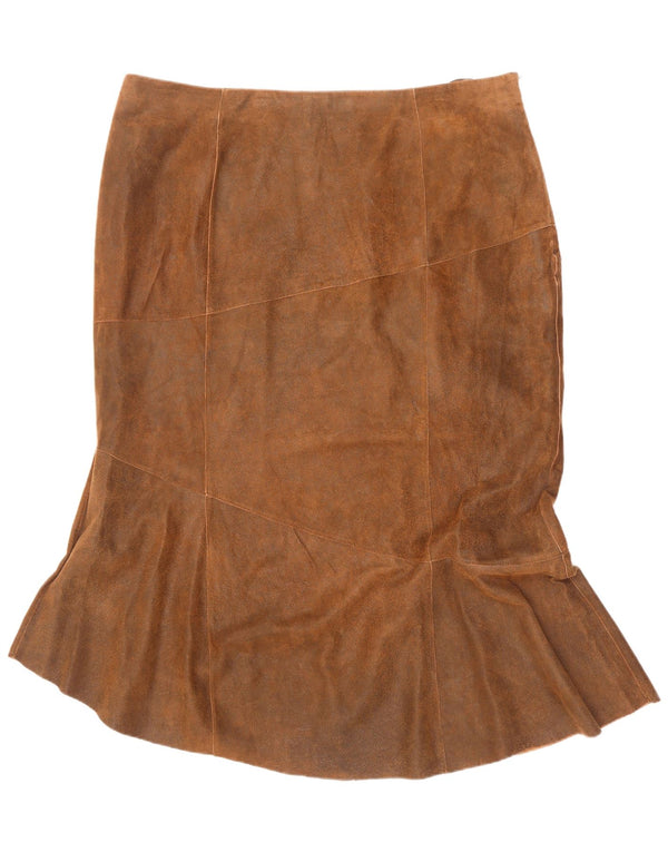 Vintage Womens Leather Mermaid Skirt UK 24 4XL W42 L36 Brown Leather