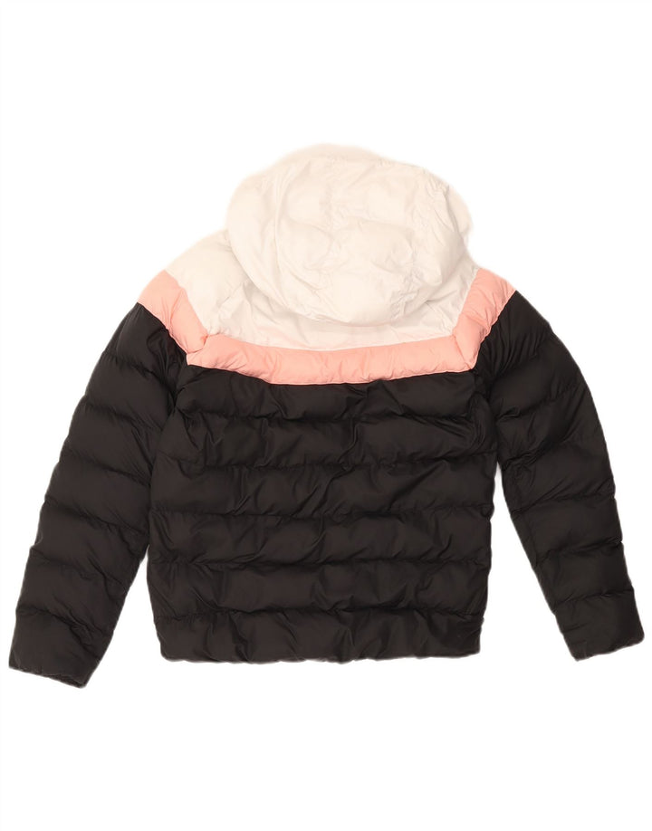NIKE Boys Hooded Padded Jacket 10-11 Years Medium Black Colourblock