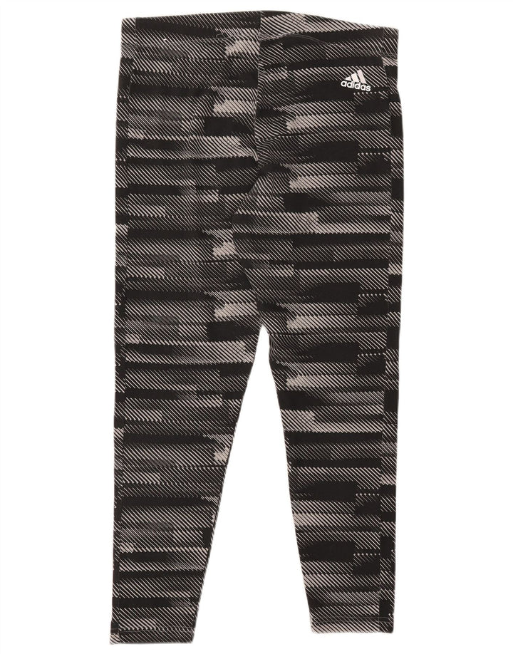 ADIDAS Womens Graphic Leggings UK 16/18 Large  Black Striped Cotton